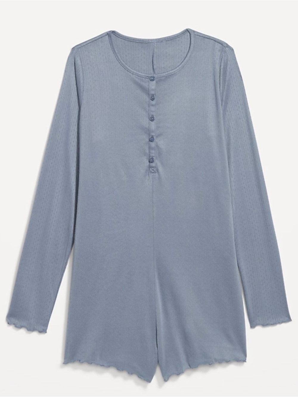 Light Blue Henley Button-Front Long Sleeve pajama romper